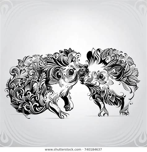 Two Hedgehogs Ornament Wektorowa Ilustracja Stockowa Bez Tantiem