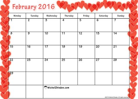 9 Best Images Of Cute Free Printable February 2016 Blank Calendars