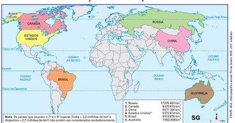 Os 6 Maiores Países Do Mundo Por Território Suporte Geográfico