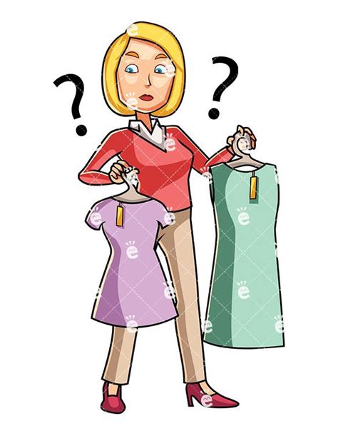 Woman Choosing Between Shirt And Dress Cartoon Vector Clipart