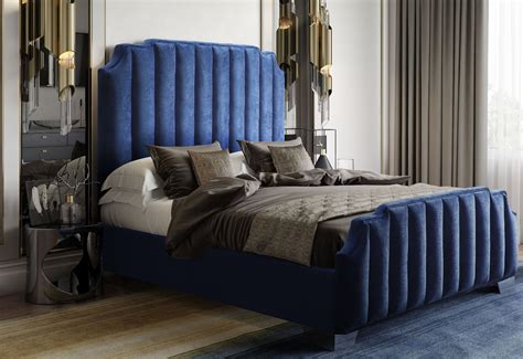 Natalie Navy Velvet King Upholstered Panel Bed From Tov Furniture