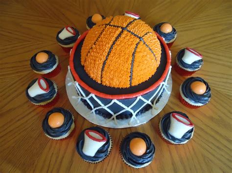 Basketball Cake With Matching Cupcakes