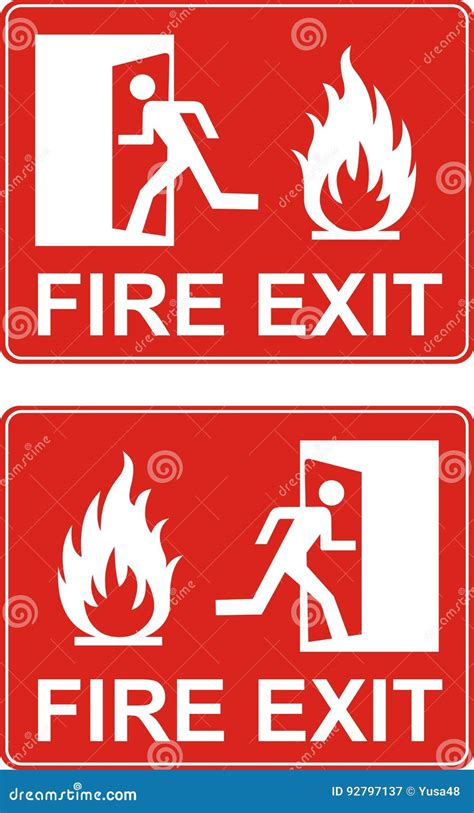 Red Exit Sign Emergency Fire Exit Door And Exit Door Stock Vector