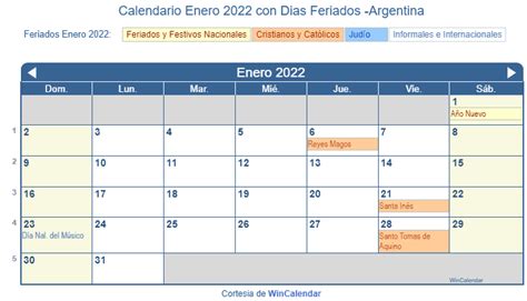 Calendario Enero 2022 Para Imprimir Argentina