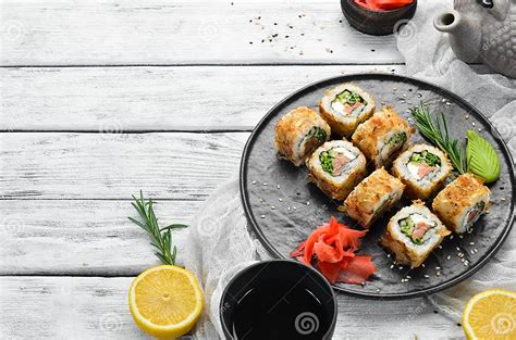 Sushi Bonito With Salmon Cheese And Tuna Chips Stock Image Image Of