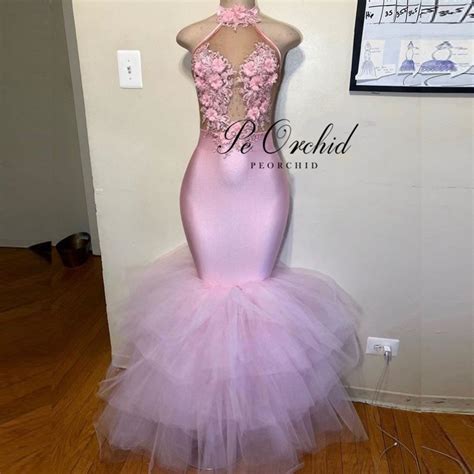 Peorchid Pink Mermaid Prom Dress With Flowers Lace Applique African