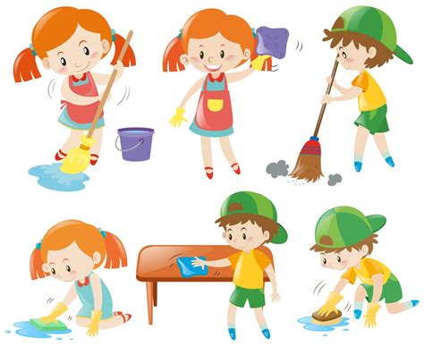 Boys And Girls Doing Chores 370225 Vector Art At Vecteezy