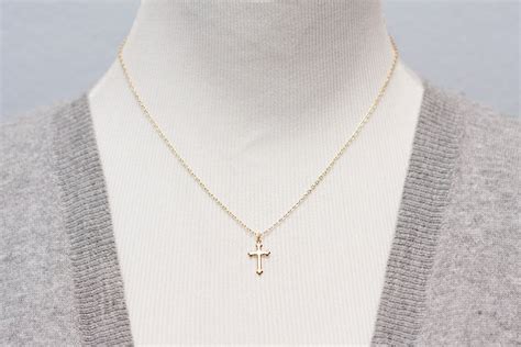 Gold Cross Necklace Gold Filled Chain Simple Cross Pendant Etsy