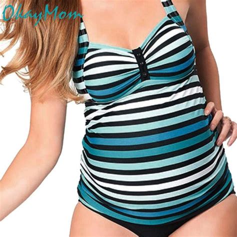 Buy Okaymom Plus Size Stripe Maternity Swimwear