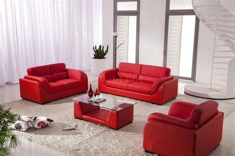 Red Bonded Leather Contemporary 3pc Sofa Set Wcoffee Table