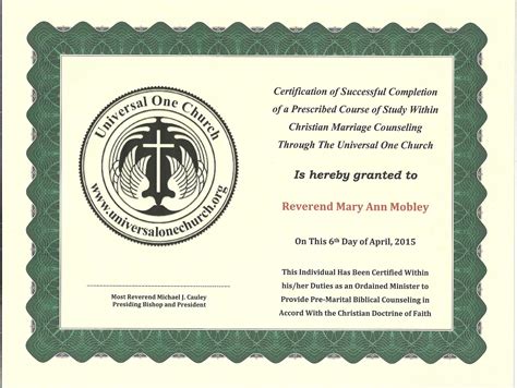 B 3 Certificatedegree Marriage Counselor Universal One Church