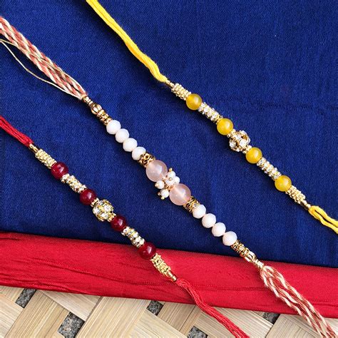 Auspicious Pearl Beads Dora Rakhi Set Of For Bhaiya N Bhabhi Buy