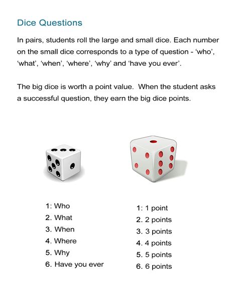 Dice Questions Game: Who, What, When, Where and Why Questions - ALL ESL