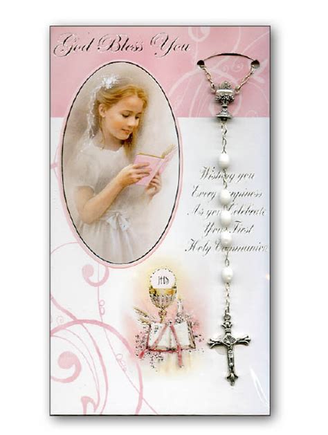 Card First Holy Communion With White Rosary Girl First Holy
