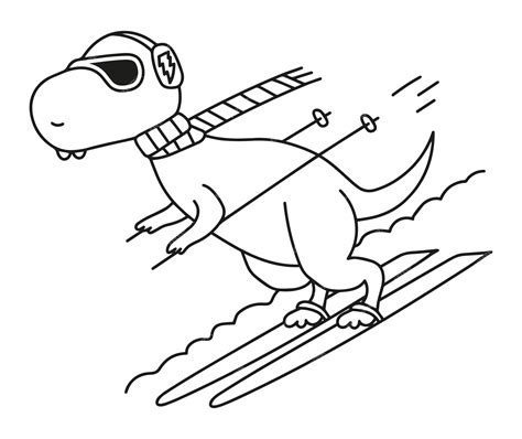 Premium Vector Skiing Dinosaur Winter Vector Illustration