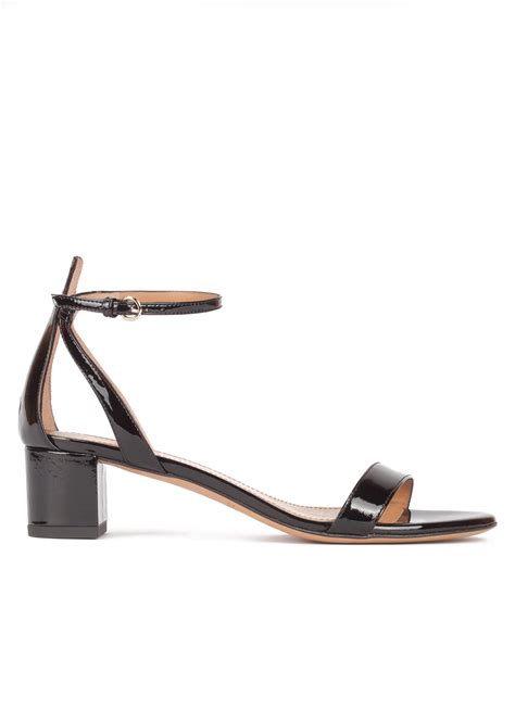 Mid Block Heel Sandals In Black Patent With Ankle Strap PURA LOPEZ