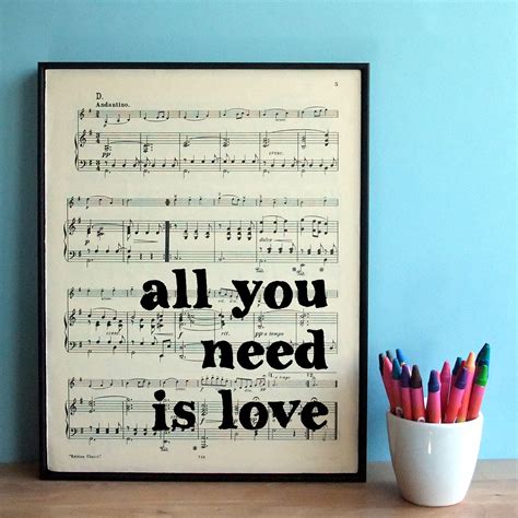 Beatles Lyrics Typographic Art Print On Framed Sheet Music All You