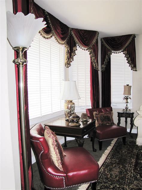 Red Silk Swag Valance With Drapes Window Treatments Window Valance