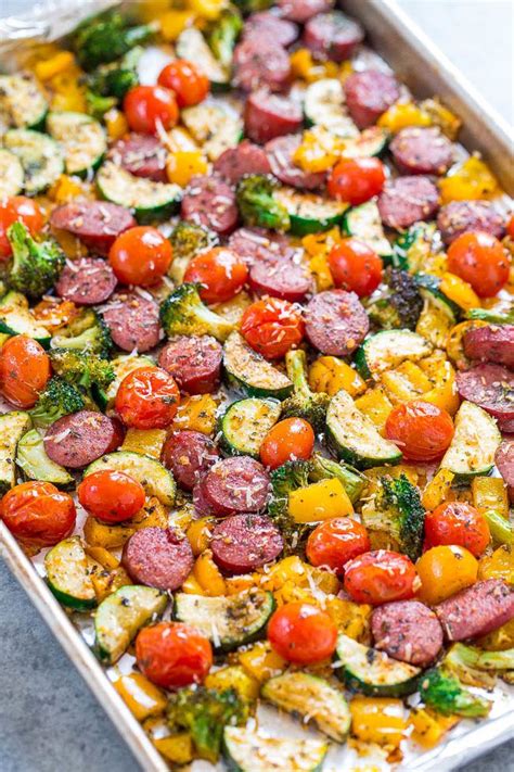 This colorful bowl is inspired by sabich sandwiches, which are stuffed with eggplant, eggs, and israeli salad. Sheet Pan Sausage and Vegetables | Recipe | Sheet pan ...