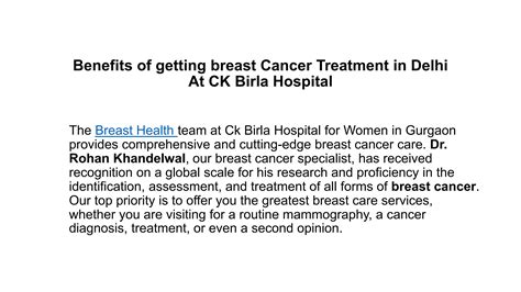 Benefits Of Getting Breast Cancer Treatment In Delhi At Ck Birla