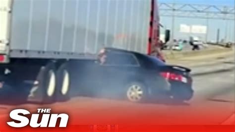 Truck Drags Car Along Motorway As Driver Waves For Help Youtube