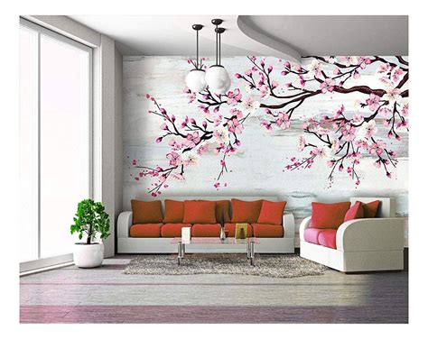 Large Wall Mural Watercolor Style Ink Painting Pink Cherry Blossom On Abstract Background Vinyl