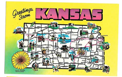 Greetings From Kansas State Highways Cities Vtg Map Postcard