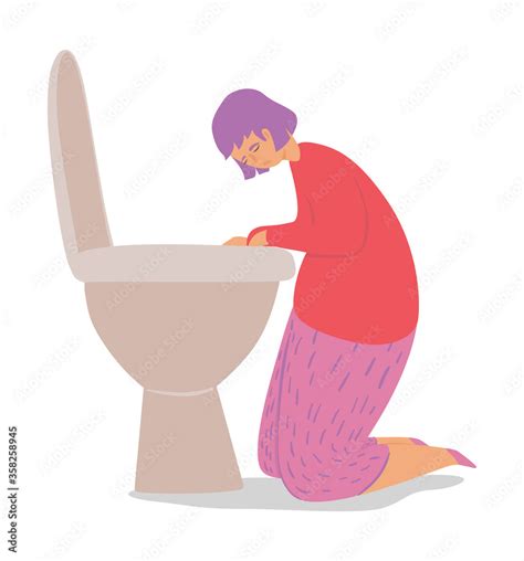 Bulimia And Vomit Personality Disorders Flat Vector Illustration Tired Girl Near The Toilet