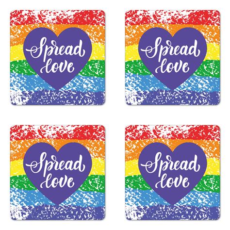 Pride Coaster Set Of 4 Spread Love Inspirational Hand Writing Heart