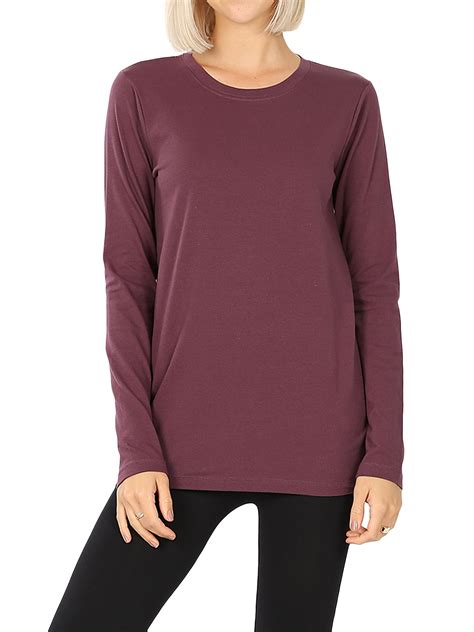 Zenana Women And Plus Basic Round Crew Neck Long Sleeve Stretch Cotton Spandex T Shirts