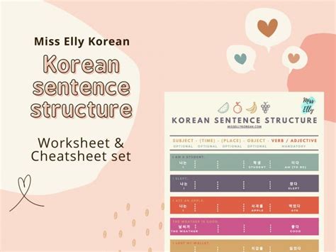 Korean Sentence Structure Pdf Cheatsheet Worksheet Set Miss Elly Korean