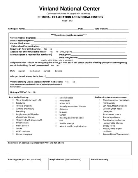 Printable Medical History And Physical Form
