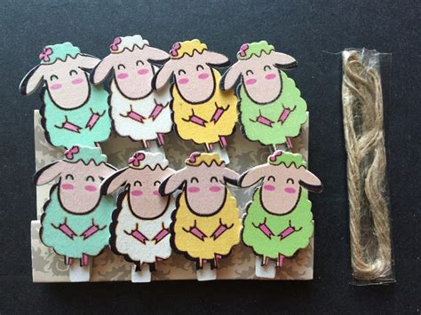 120pcs Cute Sheep Photo Pegs With Hemp Ropepin Clothespins Craftsmall