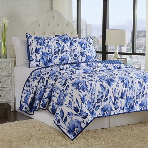 Blue And White Floral Bedspread