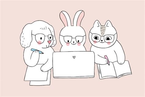 Cartoon Cute Back To School Cat Writing Premium Vector
