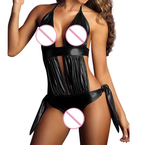 Jaycosin Sexy Costumes Women Cosplay Pu Artificial Leather Bodysuit Underwear Bandage Siamese