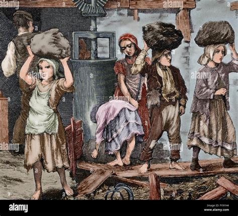 Children Working In An Industry Early 19th Century Engraving Colored