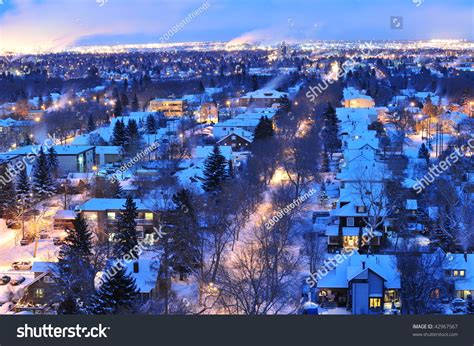 Beautiful Winter Night Scene City Edmonton Stock Photo