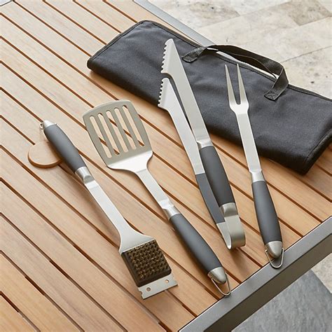 Black Handled 4 Piece Barbecue Tool Set Crate And Barrel