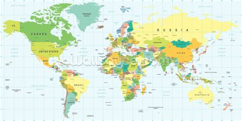 Detailed World Map Wallpaper Mural | Wallsauce UK