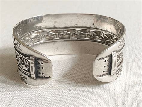 Heavily Stamped Sterling Cuff Bracelet Vintage Native American Navajo