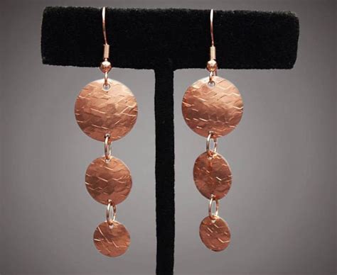 Hammered Copper Round Drop Earrings Etsy