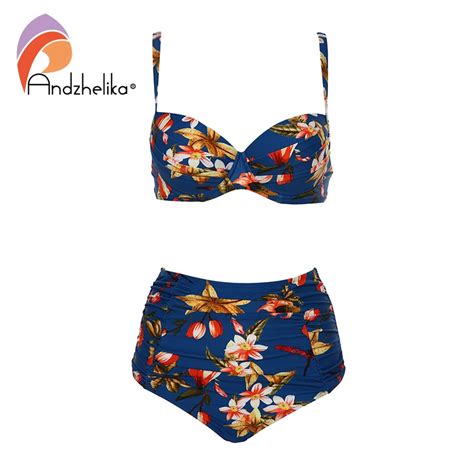 Andzhelika Floral Print High Waisted Bikini Sets Sexy Push Up Swimsuit Two Pieces Swimwear Women