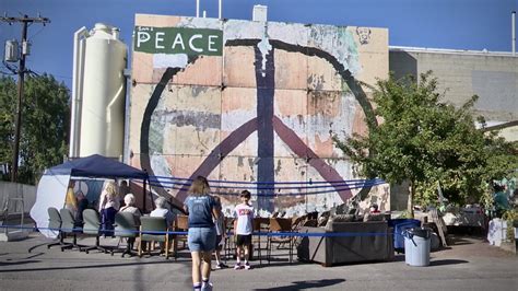 Missoula Peace Sign Reassembled Behind Jeannette Rankin Peace Center