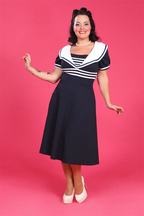 50s carla striped sailor dress in navy white