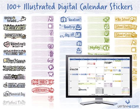 Digital Calendar Stickers For Printable Calendars