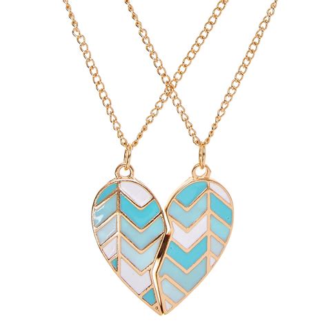 Best Friends Mint Chevron Split Heart Pendant Gold Necklaces Claires Us
