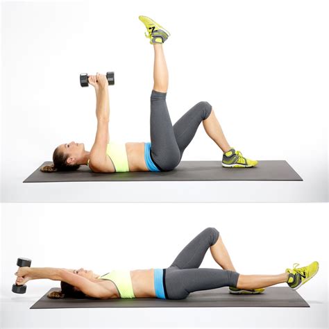 Overhead Reach With Leg Lower Running And Dumbbell Workout Popsugar