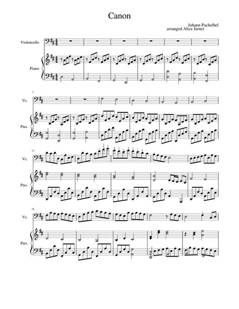 Canon In D Cello And Piano Sheet Music For Piano Cello Solo