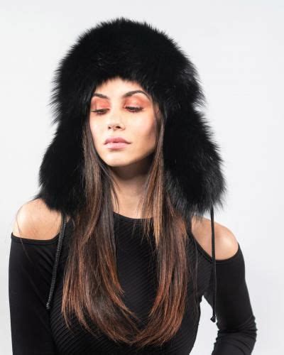 Fur Trapper Hat In Black Color 100 Real Fur Accessories Haute Acorn